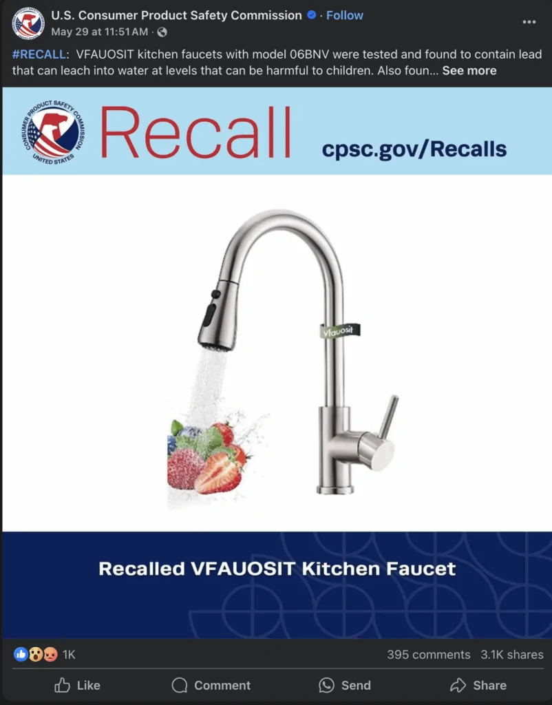 faucet recall alert - how Moen kitchen faucet buyers avoided the recall